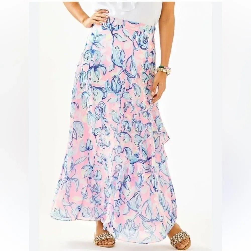 Lilly Pulitzer Agnes Maxi Skirt Sweet Pea Pink Floral Size 2 NWT